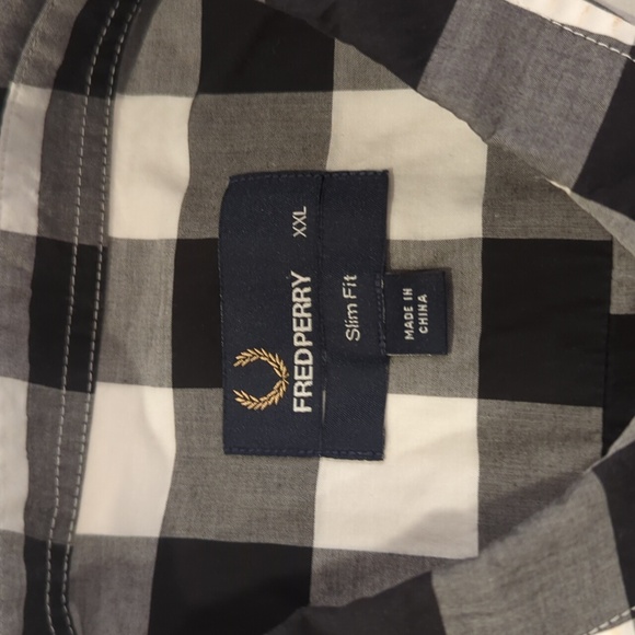 Fred Perry Black White Gingham Short sleeve button down shirt Slim fit xxl - Picture 6 of 12